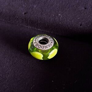 Authentic Pandora Green Murano Glass Bead with Hearts